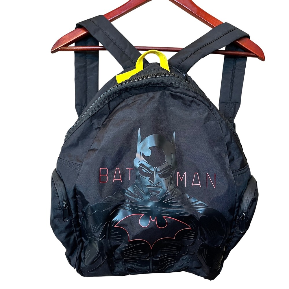 DC Comics Batman Black Nylon Backpack Embossed Graphic Chunky Zipper 16in